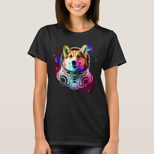 宇宙宇宙飛行士コーギ宇宙飛行士の犬 Tシャツ (正面)