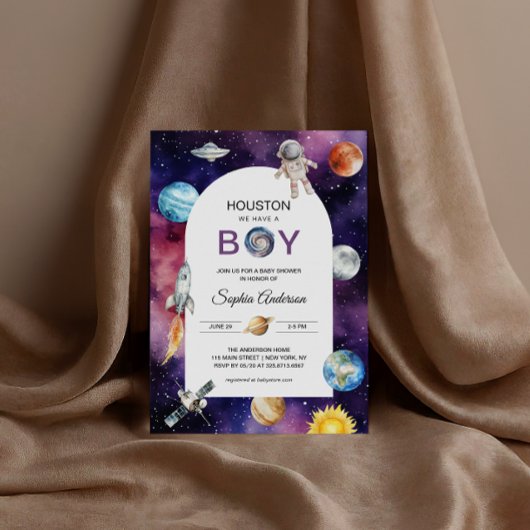 宇宙宇宙飛行士ヒューストン私たちは男の子の赤ちゃんシャワーを持っている 招待状