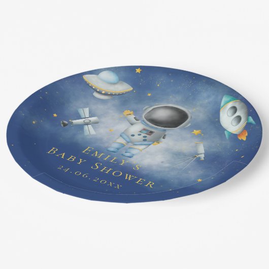 宇宙宇宙飛行士ボーイロケットufo星ベビーシャワー ペーパープレート (アングル)
