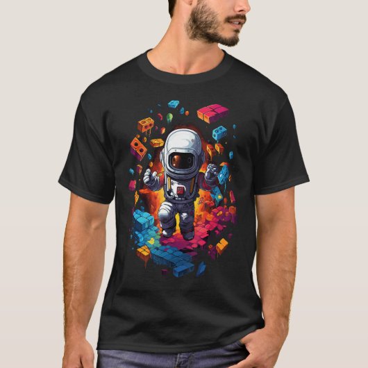 宇宙宇宙飛行士マスタービルダーおもしろい建物ブロック Tシャツ (正面)