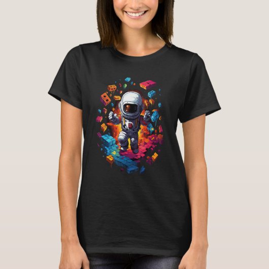 宇宙宇宙飛行士マスタービルダーおもしろい建物ブロック Tシャツ (正面)