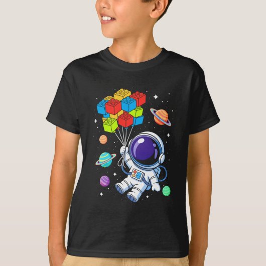 宇宙宇宙飛行士マスタービルダーおもしろい建物ブロック Tシャツ (正面)