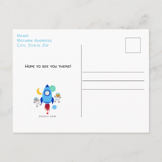 宇宙宇宙飛行士子供の誕生日 インビテーションポストカード (裏面)