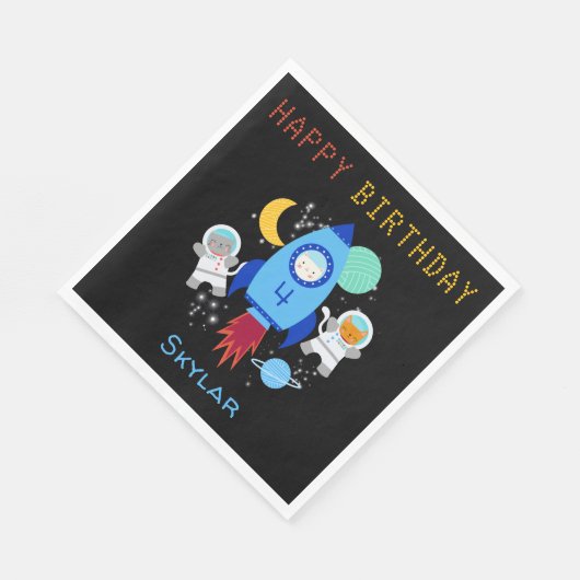 宇宙宇宙飛行士子供の誕生日 スタンダードランチョンナプキン (角)