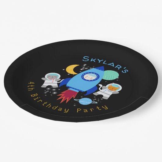 宇宙宇宙飛行士子供の誕生日 ペーパープレート (アングル)