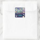 宇宙宇宙飛行士惑星ガール誕生日写真 スクエアシール (バッグ)