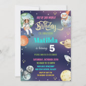 宇宙宇宙飛行士惑星ガール誕生日写真 招待状 (正面)