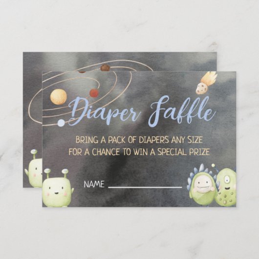 宇宙宇宙飛行士用ベビーシャワーおむつラッフルカード 招待状 (正面/裏面)