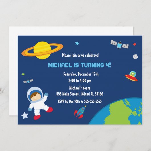 宇宙宇宙飛行士誕生日招待状 招待状 (正面/裏面)