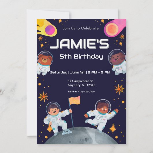 宇宙宇宙飛行士誕生日 招待状 (正面)