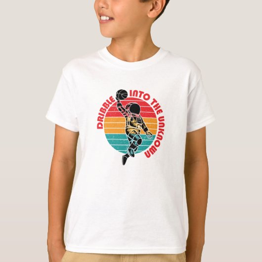 宇宙宇宙飛行士遊のバスケットボールとカラーのストライプ Tシャツ (正面)