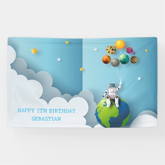 宇宙宇宙飛行士銀河系惑星1st誕生日パーティー 横断幕 (横)