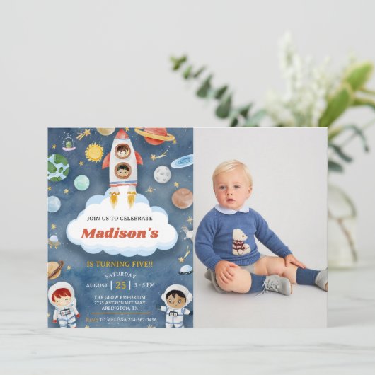 宇宙宇宙飛行士Any Age Birthday Partyの写真 招待状 (スタンド正面)