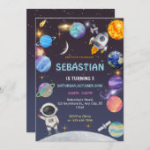 宇宙宇宙飛行士Any Age Birthday Partyへの招待 招待状 (正面/裏面)