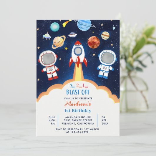 宇宙宇宙飛行士Any Age Birthday Party 招待状 (スタンド正面)