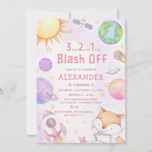 宇宙宇宙飛行士Any Age Birthday Party 招待状 (正面)