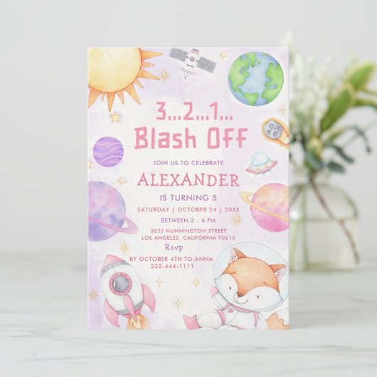 宇宙宇宙飛行士Any Age Birthday Party 招待状 (スタンド正面)
