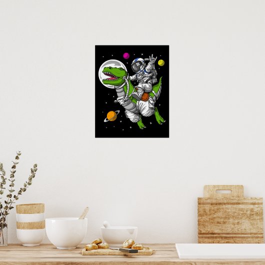 宇宙宇宙飛行士Tレックス恐竜 ポスター (キッチン)