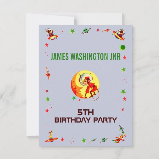 宇宙少年の五歳の誕生日パーティー 招待状 (裏面)