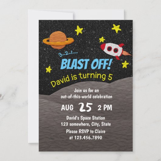 宇宙少年5歳の誕生日パーティー 招待状 (正面)