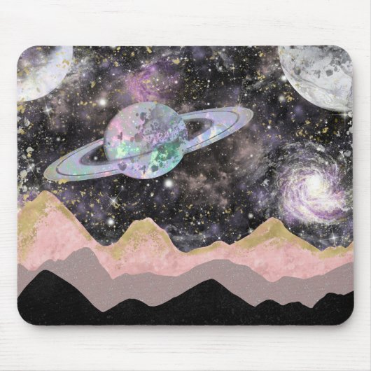 宇宙山ゴールドスターリースカイギャラクシー惑星 マウスパッド (正面)