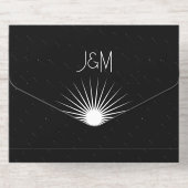 宇宙幾何学結婚の黒いスターバスト オールインワン招待状 (背面)