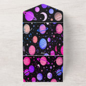 宇宙思考の宇宙空間メッセージカード オールインワン招待状 (外側)