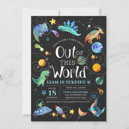 宇宙恐竜がこの世界の銀河系誕生日 招待状 (正面)