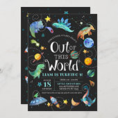 宇宙恐竜がこの世界の銀河系誕生日 招待状 (正面/裏面)