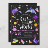 宇宙恐竜がこの世界の銀河系誕生日 招待状 (正面/裏面)