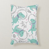 宇宙恐竜、かわいい恐竜、宇宙船、星 アクセントクッション (正面(垂直))