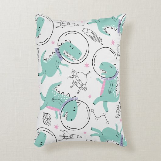 宇宙恐竜、かわいい恐竜、宇宙船、星 アクセントクッション (正面(垂直))