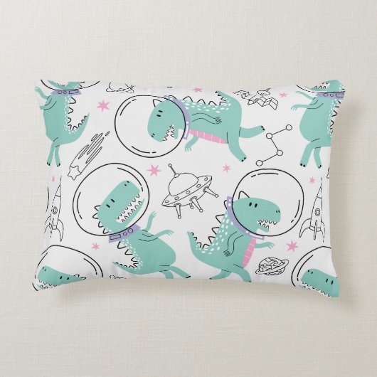 宇宙恐竜、かわいい恐竜、宇宙船、星 アクセントクッション (裏面)