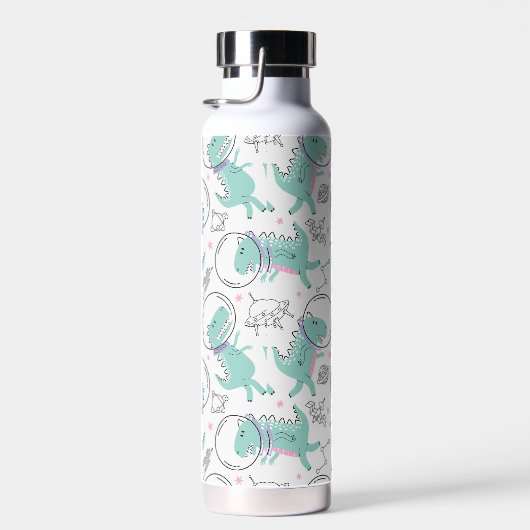 宇宙恐竜、かわいい恐竜、宇宙船、星 ウォーターボトル (右面)