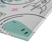 宇宙恐竜、かわいい恐竜、宇宙船、星 カッティングボード (角)