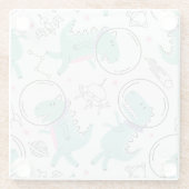 宇宙恐竜、かわいい恐竜、宇宙船、星 ガラスコースター (裏面)