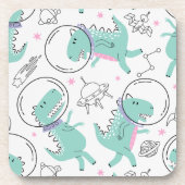 宇宙恐竜、かわいい恐竜、宇宙船、星 コースター (正面)