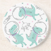 宇宙恐竜、かわいい恐竜、宇宙船、星 コースター (正面)