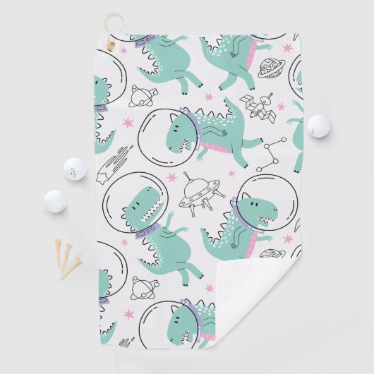 宇宙恐竜、かわいい恐竜、宇宙船、星 ゴルフタオル (インサイチュ)