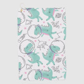 宇宙恐竜、かわいい恐竜、宇宙船、星 ゴルフタオル (正面)