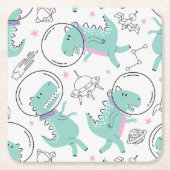 宇宙恐竜、かわいい恐竜、宇宙船、星 スクエアペーパーコースター (正面)