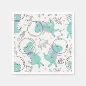 宇宙恐竜、かわいい恐竜、宇宙船、星 スタンダードカクテルナプキン (正面)