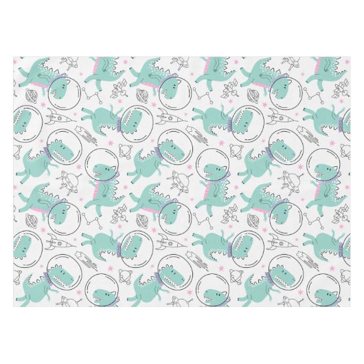 宇宙恐竜、かわいい恐竜、宇宙船、星 テーブルクロス (正面(横))