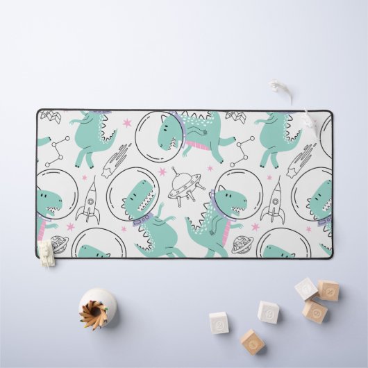 宇宙恐竜、かわいい恐竜、宇宙船、星 デスクマット (キッズテーブル)