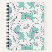 宇宙恐竜、かわいい恐竜、宇宙船、星 ノートブック (正面)