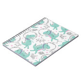 宇宙恐竜、かわいい恐竜、宇宙船、星 ノートブック (左側)