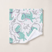 宇宙恐竜、かわいい恐竜、宇宙船、星 バスタオルセット (ウォッシュタオル)