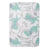 宇宙恐竜、かわいい恐竜、宇宙船、星 バスマット (正面縦)