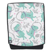 宇宙恐竜、かわいい恐竜、宇宙船、星 バックパック (正面)