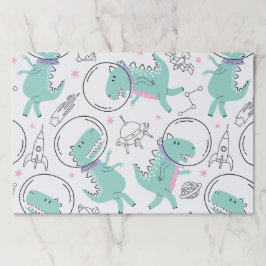 宇宙恐竜、かわいい恐竜、宇宙船、星 ペーパーパッド